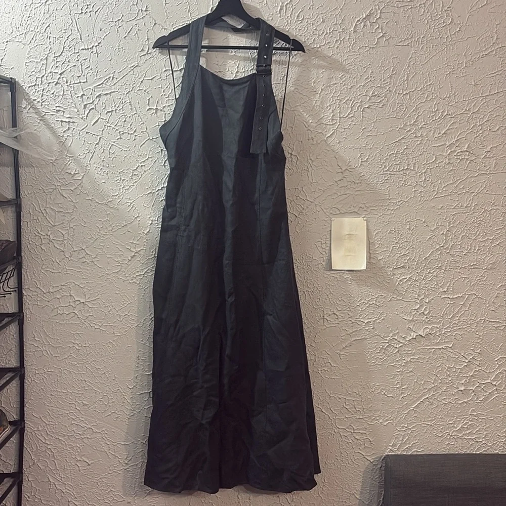 ZARA 100% Linen Halter Midi Dress Grey Medium Bloggers Favorite Coastal Beach